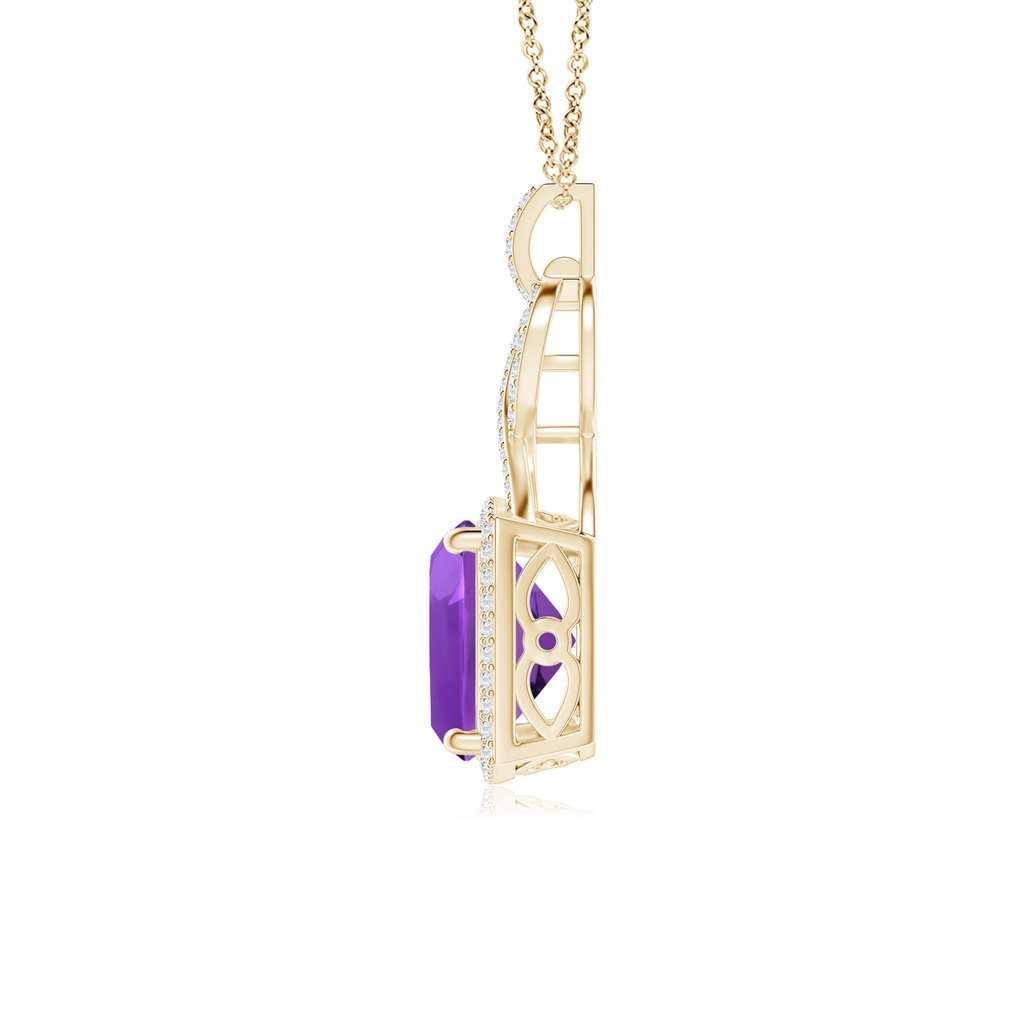 10mm AAAA Cushion Amethyst Halo Pendant with Twisted Loop Bale in Yellow Gold - side 1