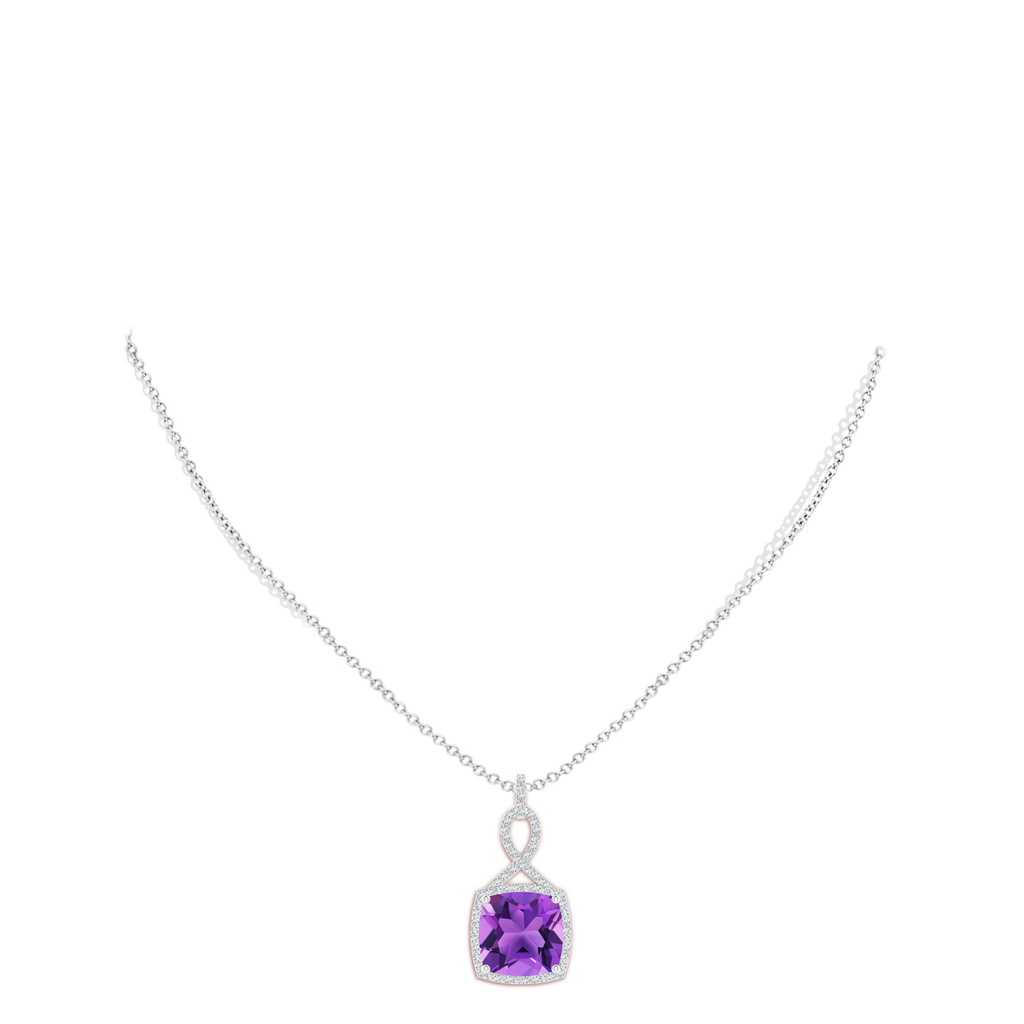 11mm AAA Cushion Amethyst Halo Pendant with Twisted Loop Bale in White Gold Body-Neck