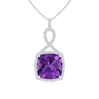 11mm AAAA Cushion Amethyst Halo Pendant with Twisted Loop Bale in P950 Platinum