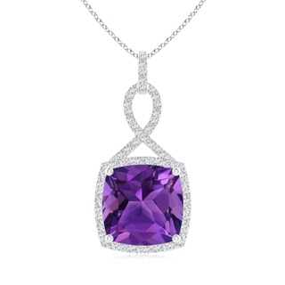 12mm AAAA Cushion Amethyst Halo Pendant with Twisted Loop Bale in P950 Platinum