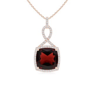10mm AA Cushion Garnet Halo Pendant with Twisted Loop Bale in Rose Gold