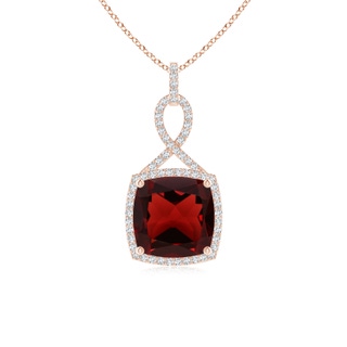 10mm AAA Cushion Garnet Halo Pendant with Twisted Loop Bale in Rose Gold