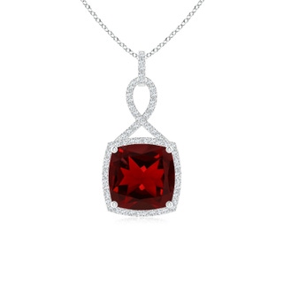 10mm AAAA Cushion Garnet Halo Pendant with Twisted Loop Bale in P950 Platinum