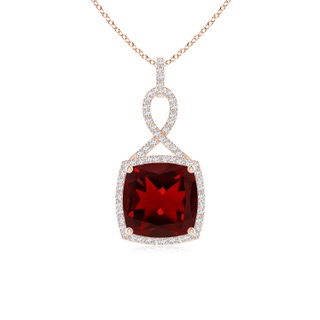 10mm AAAA Cushion Garnet Halo Pendant with Twisted Loop Bale in Rose Gold