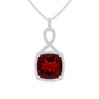 11mm AAAA Cushion Garnet Halo Pendant with Twisted Loop Bale in P950 Platinum