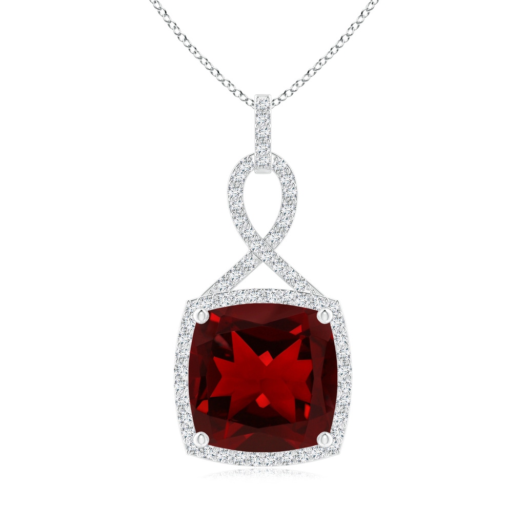 12mm AAAA Cushion Garnet Halo Pendant with Twisted Loop Bale in White Gold