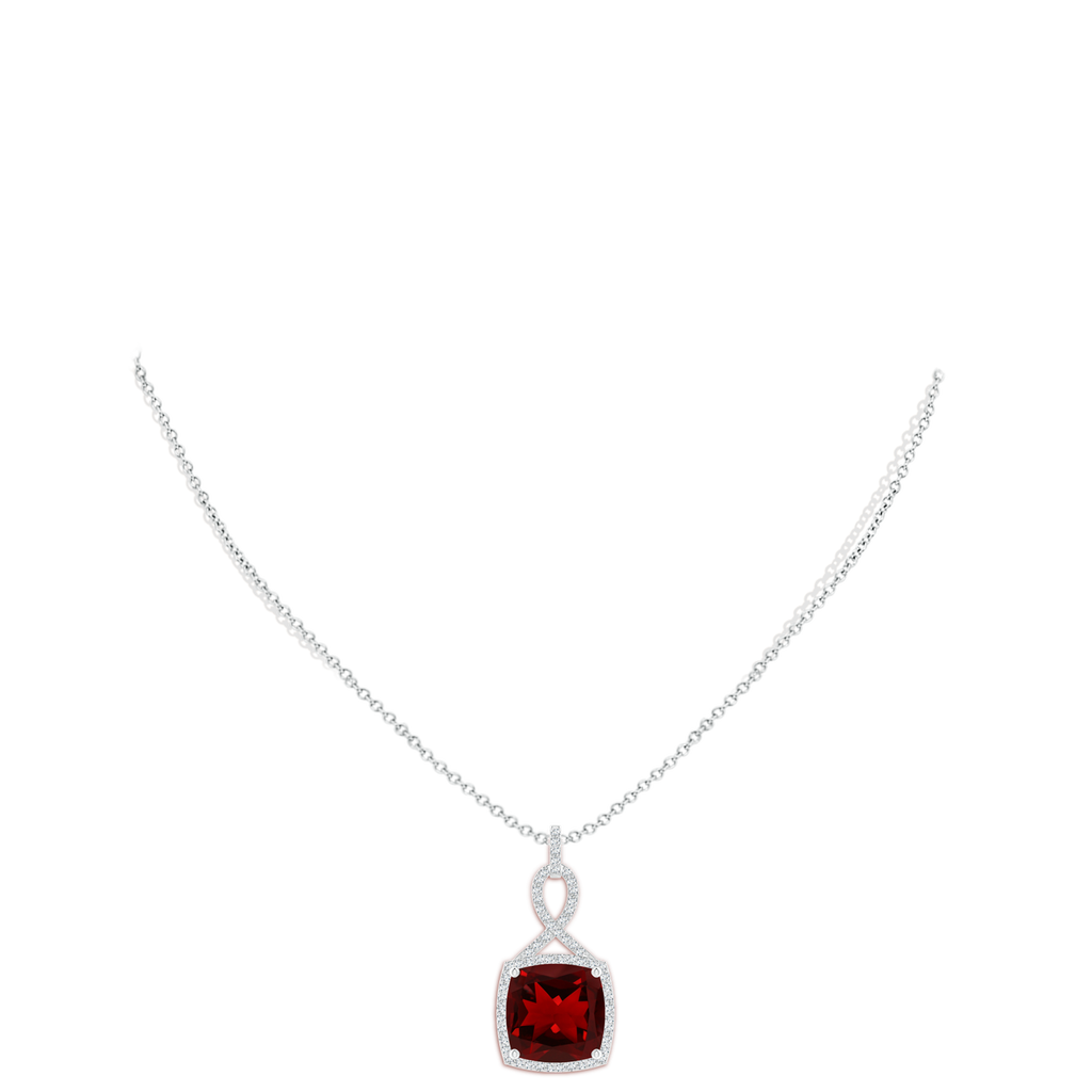 12mm AAAA Cushion Garnet Halo Pendant with Twisted Loop Bale in White Gold Body-Neck