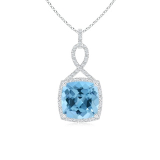 10mm A Cushion Swiss Blue Topaz Halo Pendant with Twisted Loop Bale in P950 Platinum