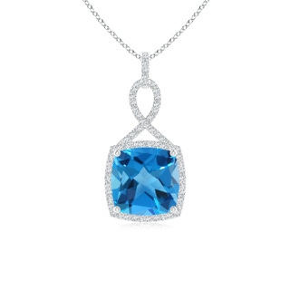 10mm AAAA Cushion Swiss Blue Topaz Halo Pendant with Twisted Loop Bale in P950 Platinum