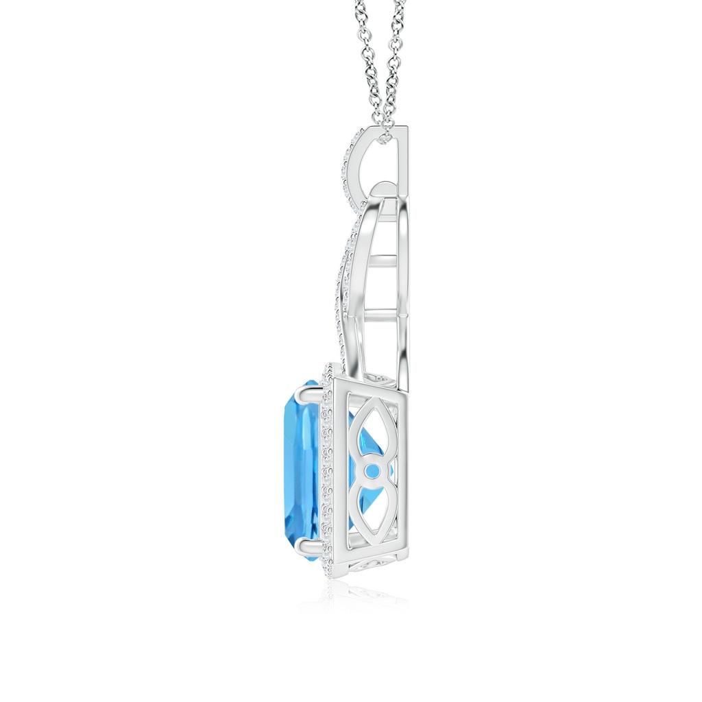 11mm AAA Cushion Swiss Blue Topaz Halo Pendant with Twisted Loop Bale in White Gold Side 1