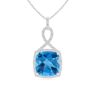 11mm AAAA Cushion Swiss Blue Topaz Halo Pendant with Twisted Loop Bale in P950 Platinum