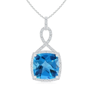 12mm AAAA Cushion Swiss Blue Topaz Halo Pendant with Twisted Loop Bale in P950 Platinum
