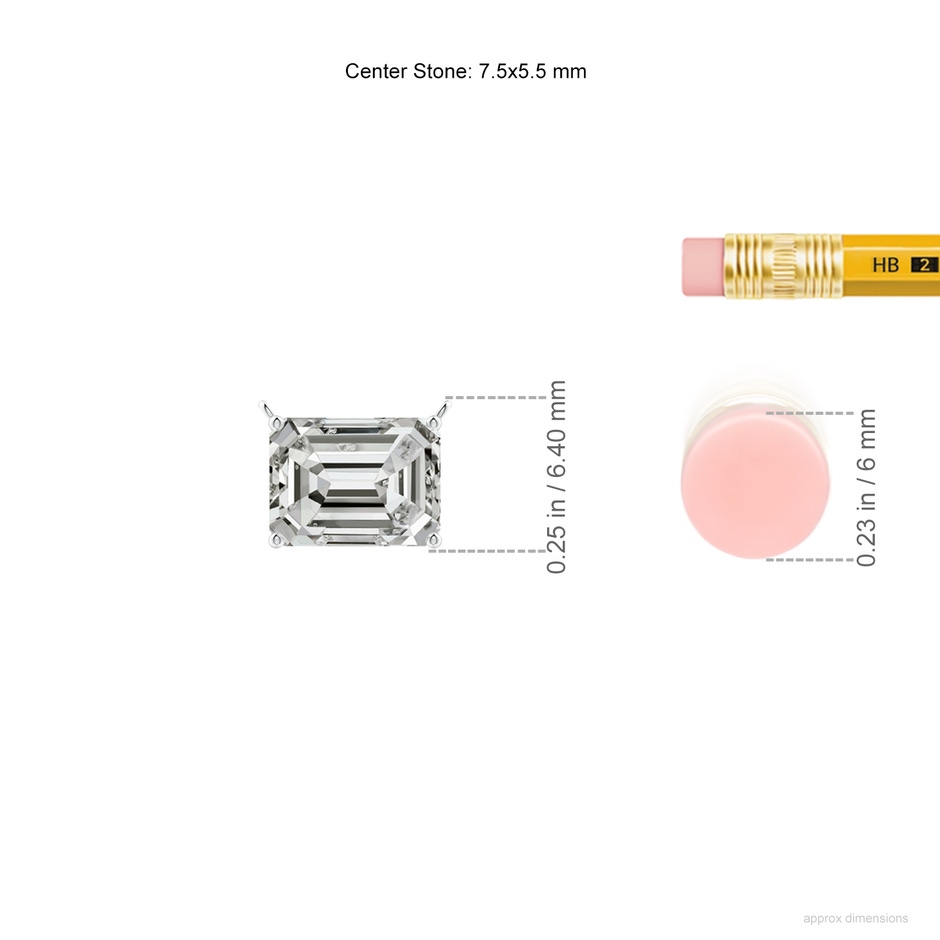 7.5x5.5mm KI3 East-West Emerald-Cut Diamond Solitaire Pendant in White Gold ruler