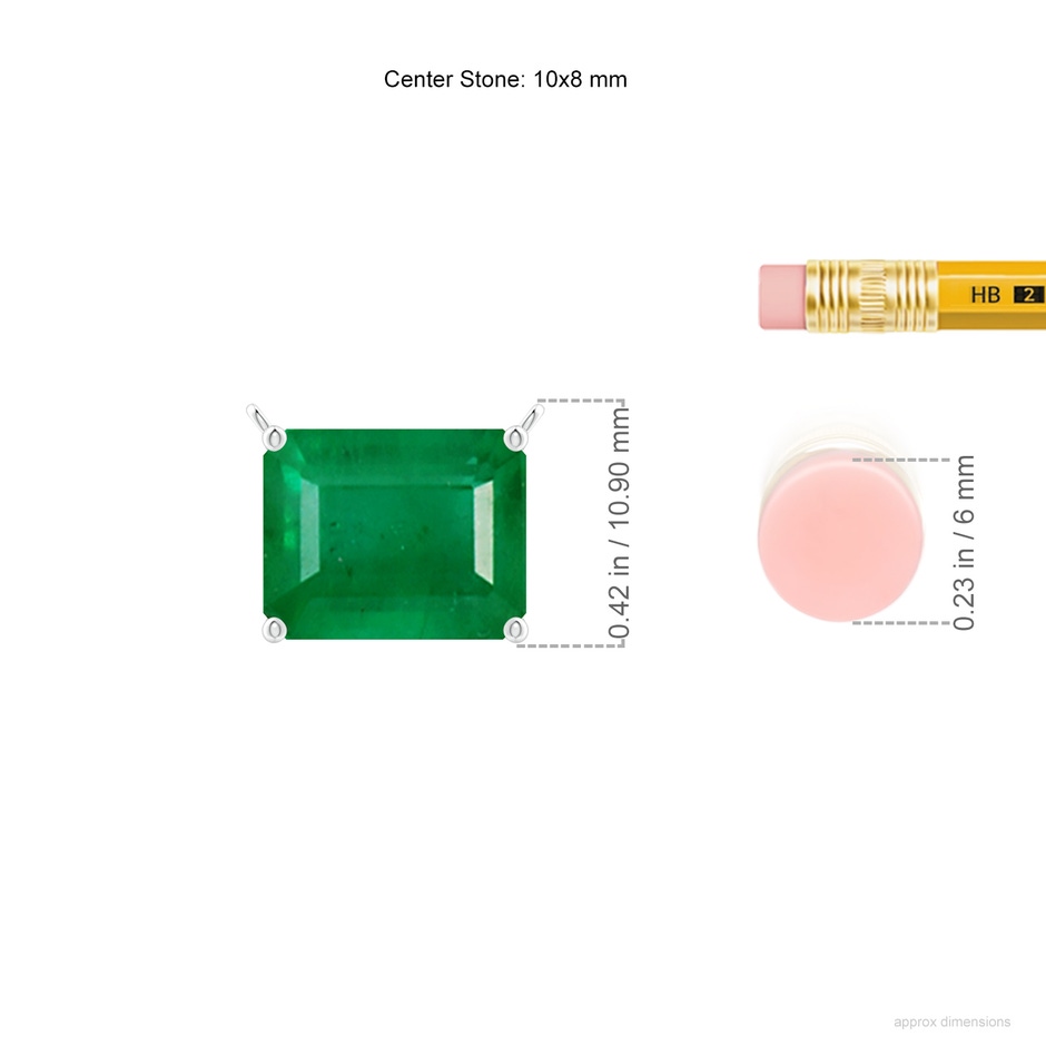 10x8mm AA East-West Emerald-Cut Emerald Solitaire Pendant in White Gold ruler