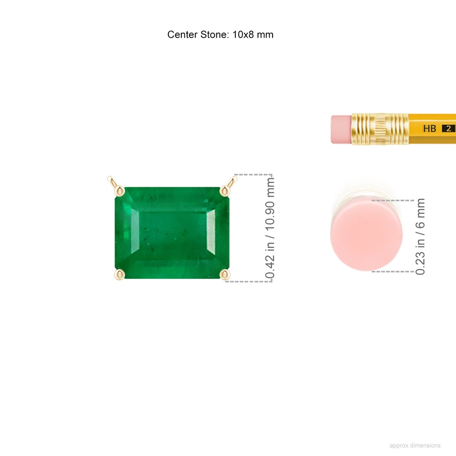 10x8mm AA East-West Emerald-Cut Emerald Solitaire Pendant in Yellow Gold ruler