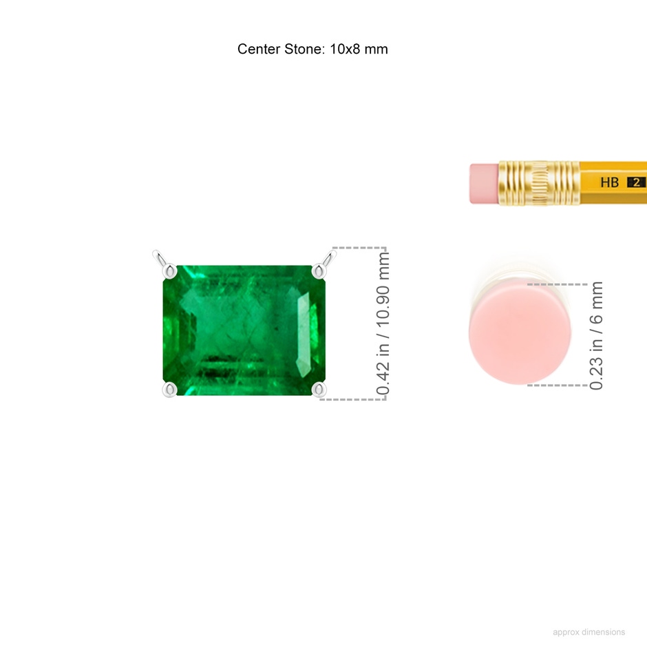 10x8mm AAA East-West Emerald-Cut Emerald Solitaire Pendant in P950 Platinum ruler
