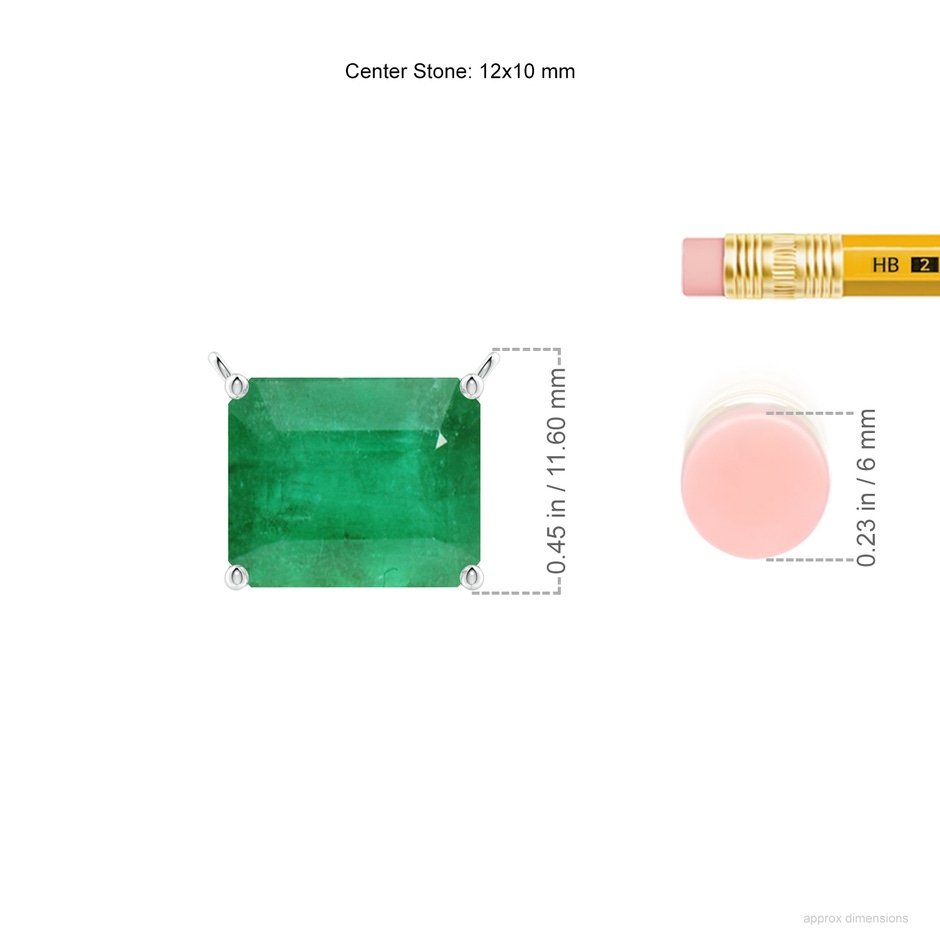 12x10mm A East-West Emerald-Cut Emerald Solitaire Pendant in P950 Platinum ruler