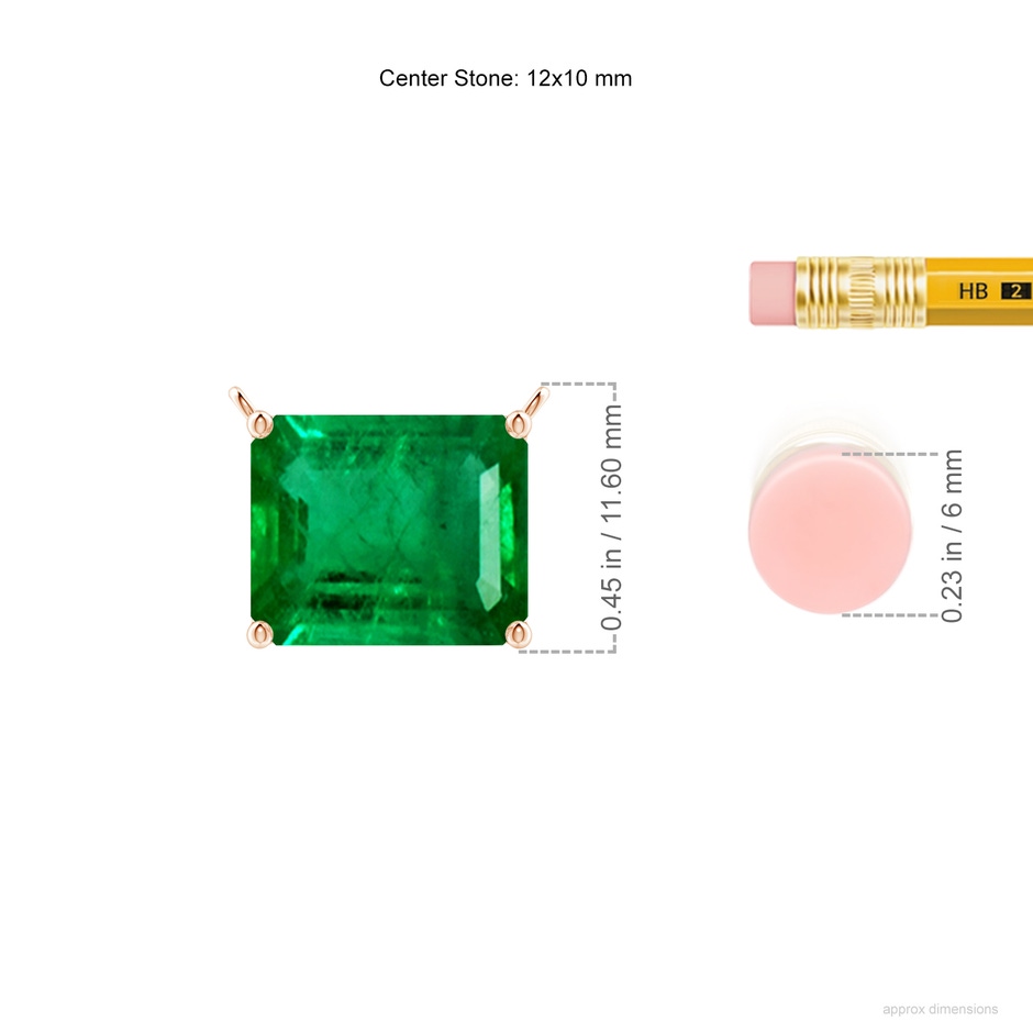 12x10mm AAA East-West Emerald-Cut Emerald Solitaire Pendant in Rose Gold ruler