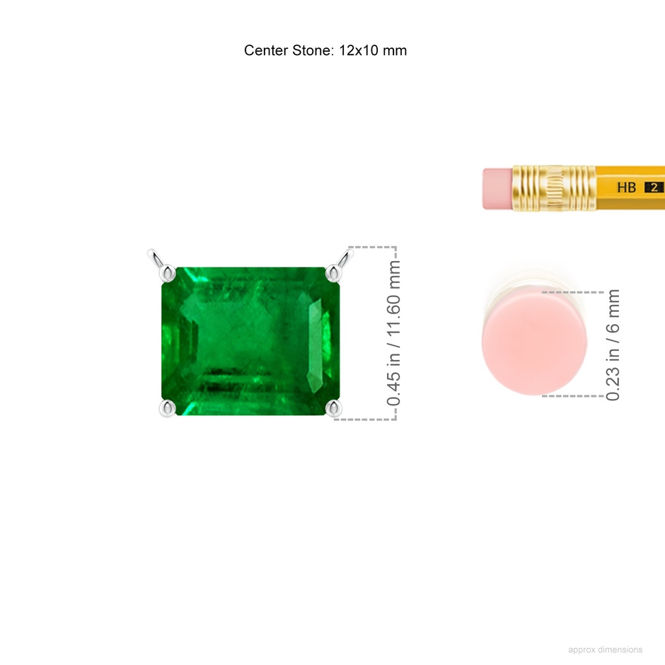 12x10mm AAAA East-West Emerald-Cut Emerald Solitaire Pendant in P950 Platinum ruler