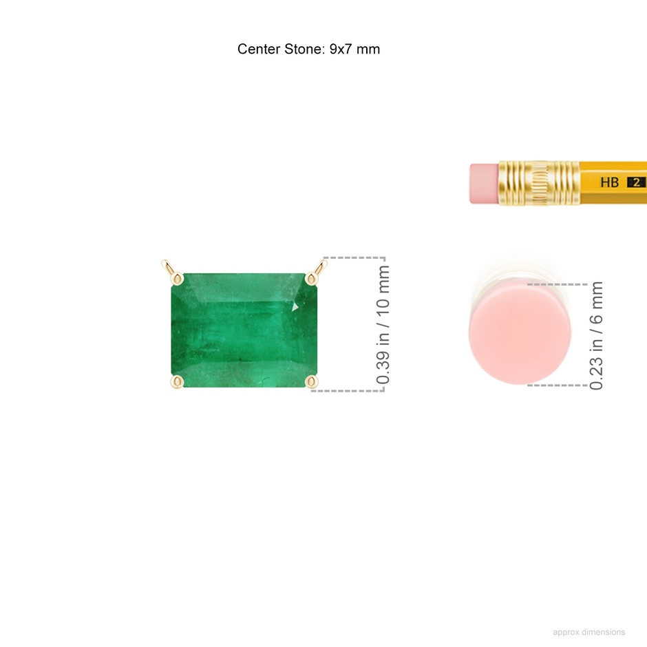 9x7mm A East-West Emerald-Cut Emerald Solitaire Pendant in Yellow Gold ruler