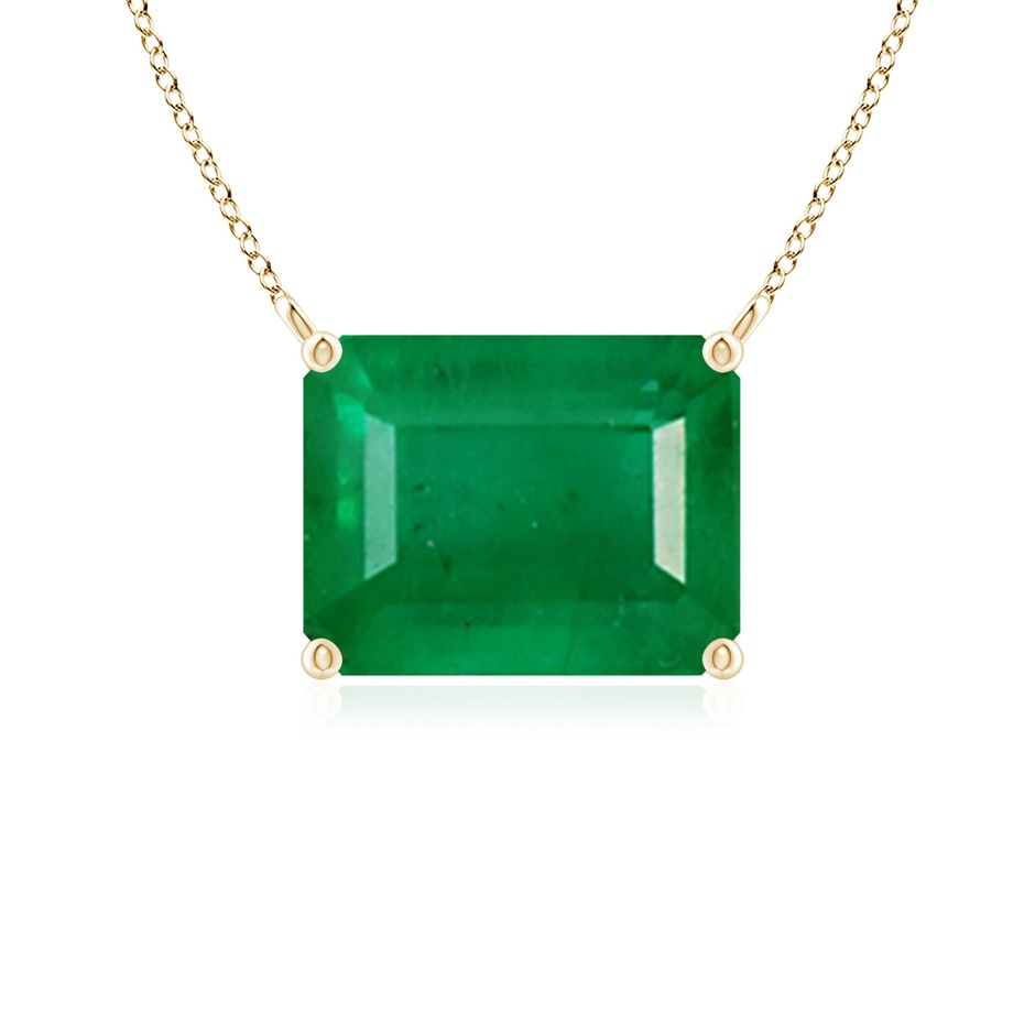 9x7mm AA East-West Emerald-Cut Emerald Solitaire Pendant in Yellow Gold 