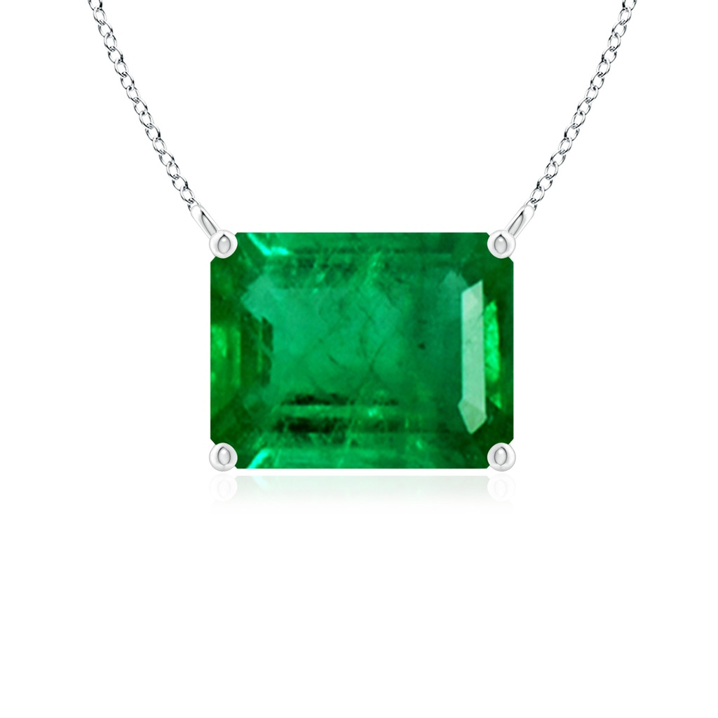 9x7mm AAA East-West Emerald-Cut Emerald Solitaire Pendant in White Gold