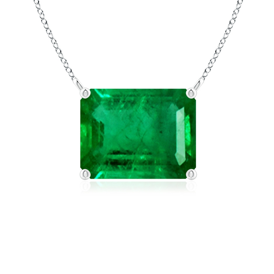 9x7mm AAA East-West Emerald-Cut Emerald Solitaire Pendant in White Gold 