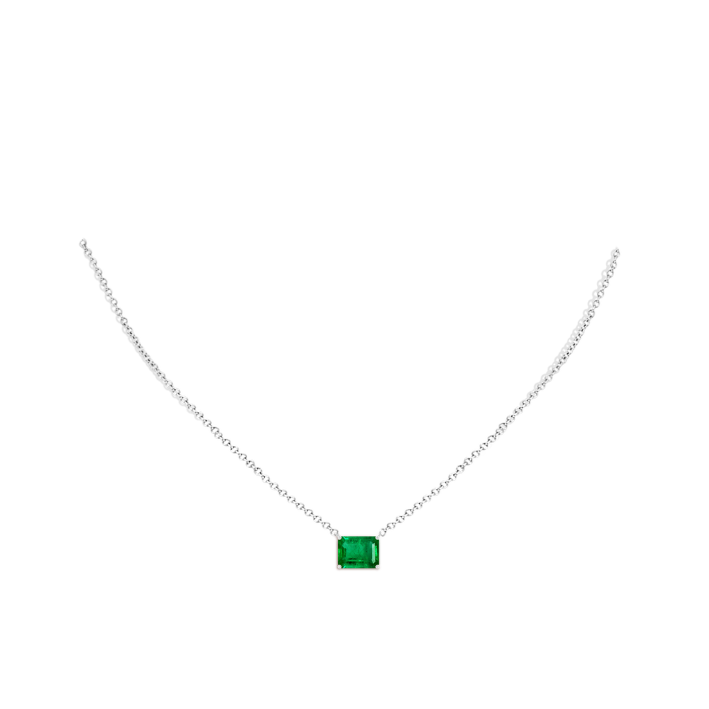 9x7mm AAA East-West Emerald-Cut Emerald Solitaire Pendant in White Gold pen