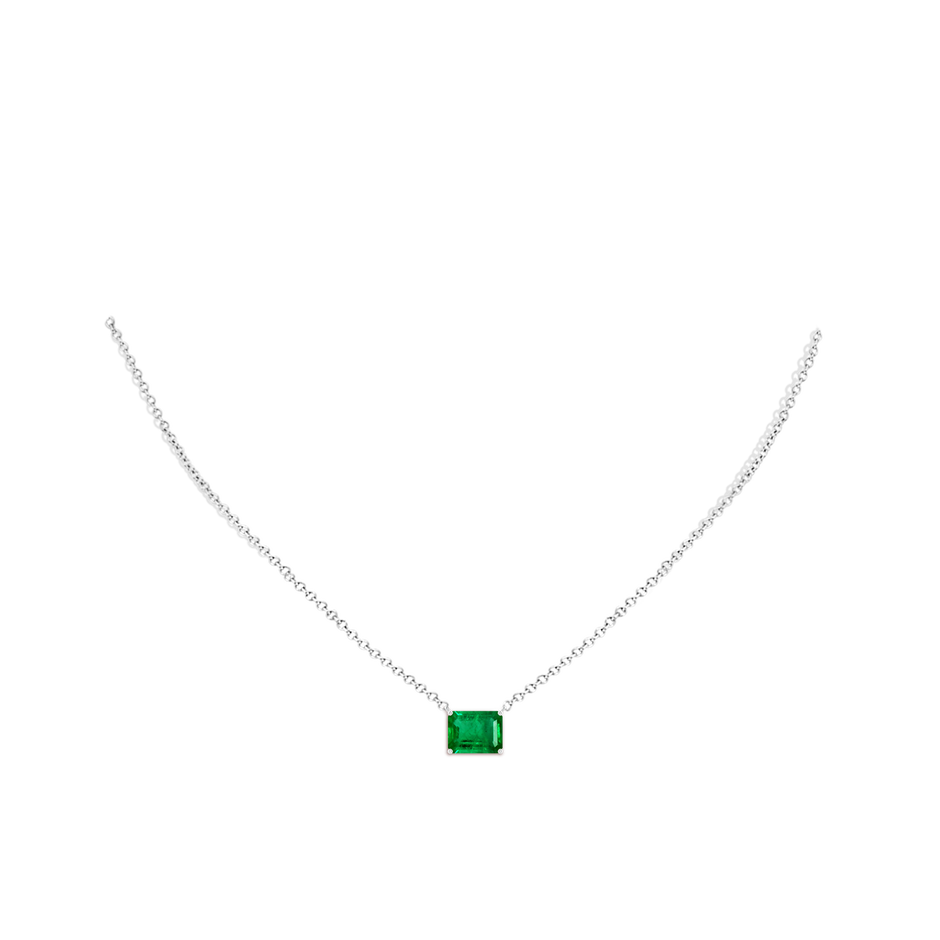 9x7mm AAA East-West Emerald-Cut Emerald Solitaire Pendant in White Gold pen