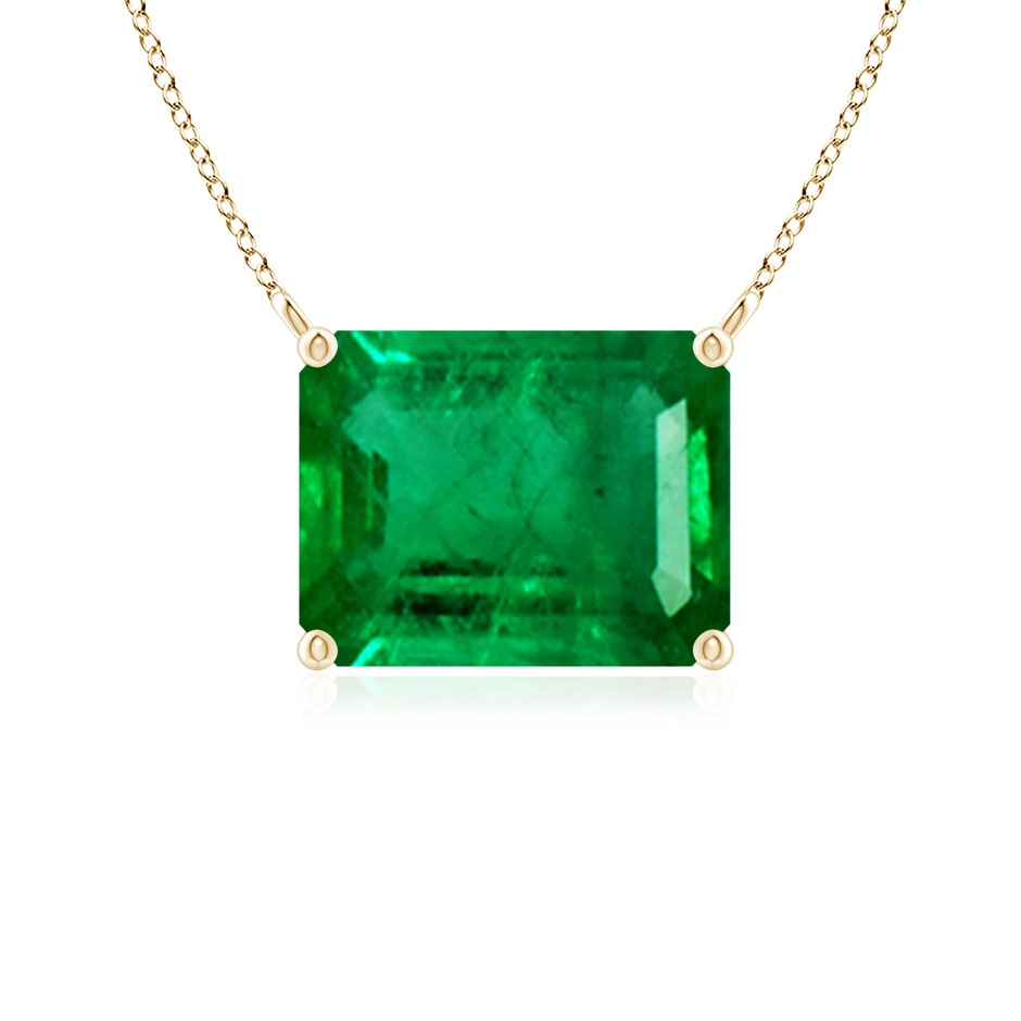 9x7mm AAA East-West Emerald-Cut Emerald Solitaire Pendant in Yellow Gold 