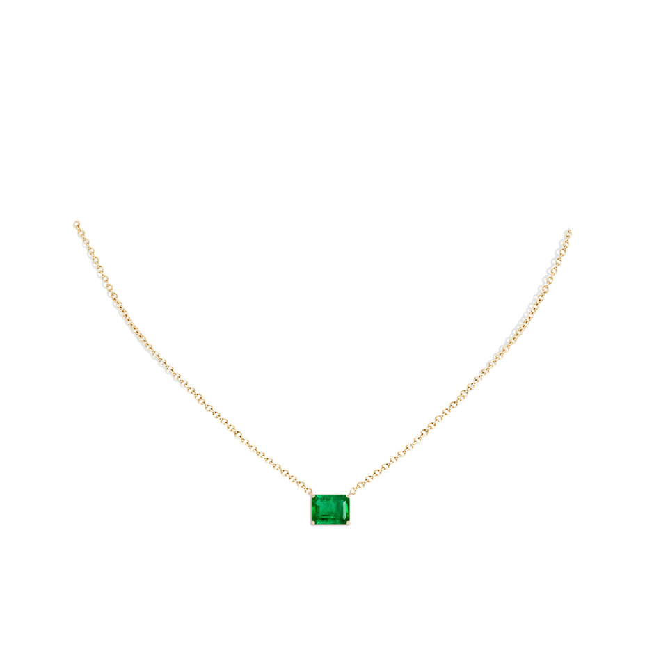 9x7mm AAA East-West Emerald-Cut Emerald Solitaire Pendant in Yellow Gold pen
