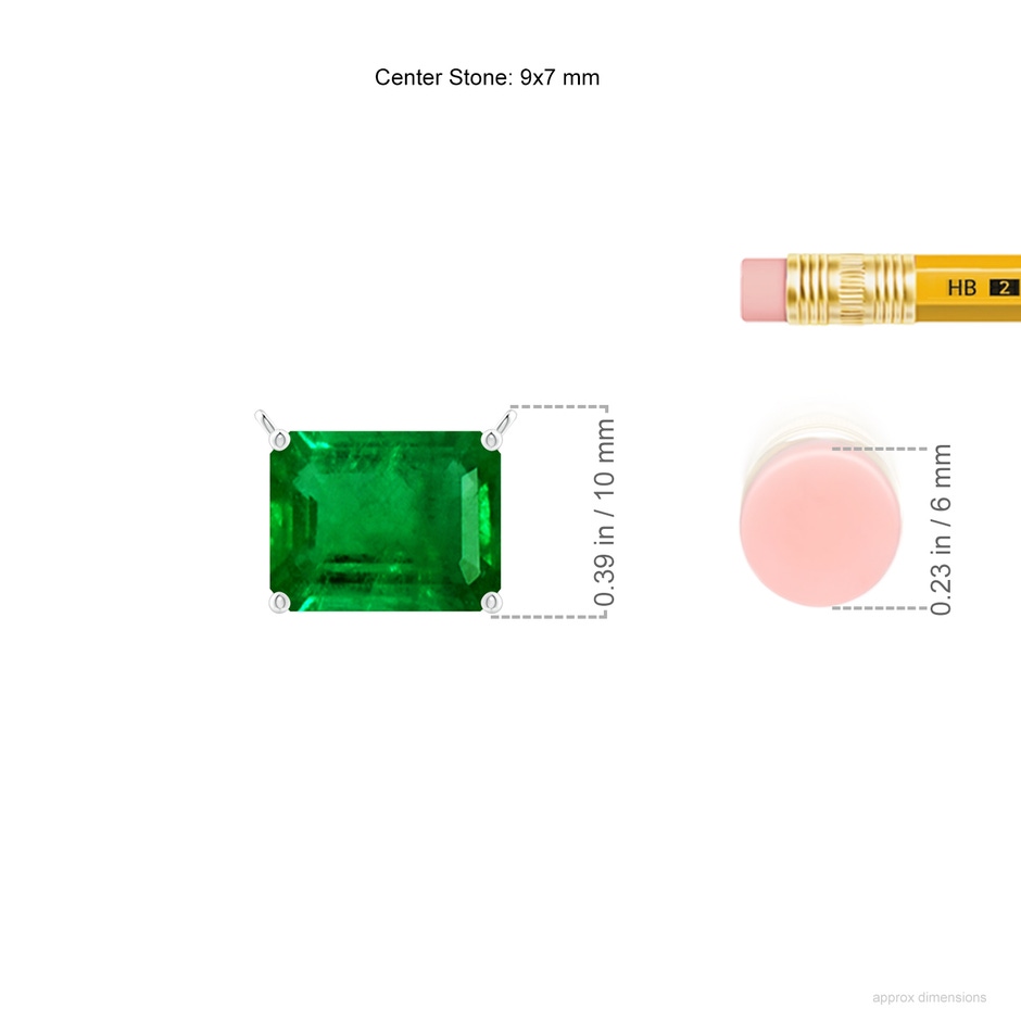 9x7mm AAAA East-West Emerald-Cut Emerald Solitaire Pendant in P950 Platinum ruler