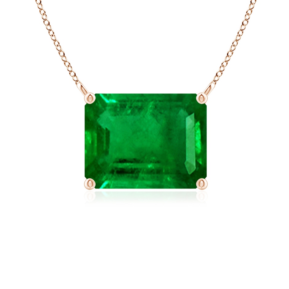 9x7mm AAAA East-West Emerald-Cut Emerald Solitaire Pendant in Rose Gold 