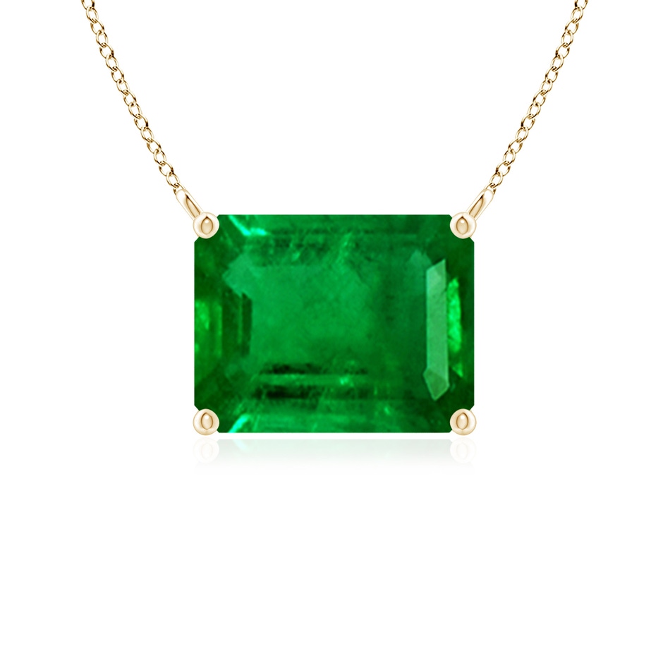 9x7mm AAAA East-West Emerald-Cut Emerald Solitaire Pendant in Yellow Gold 