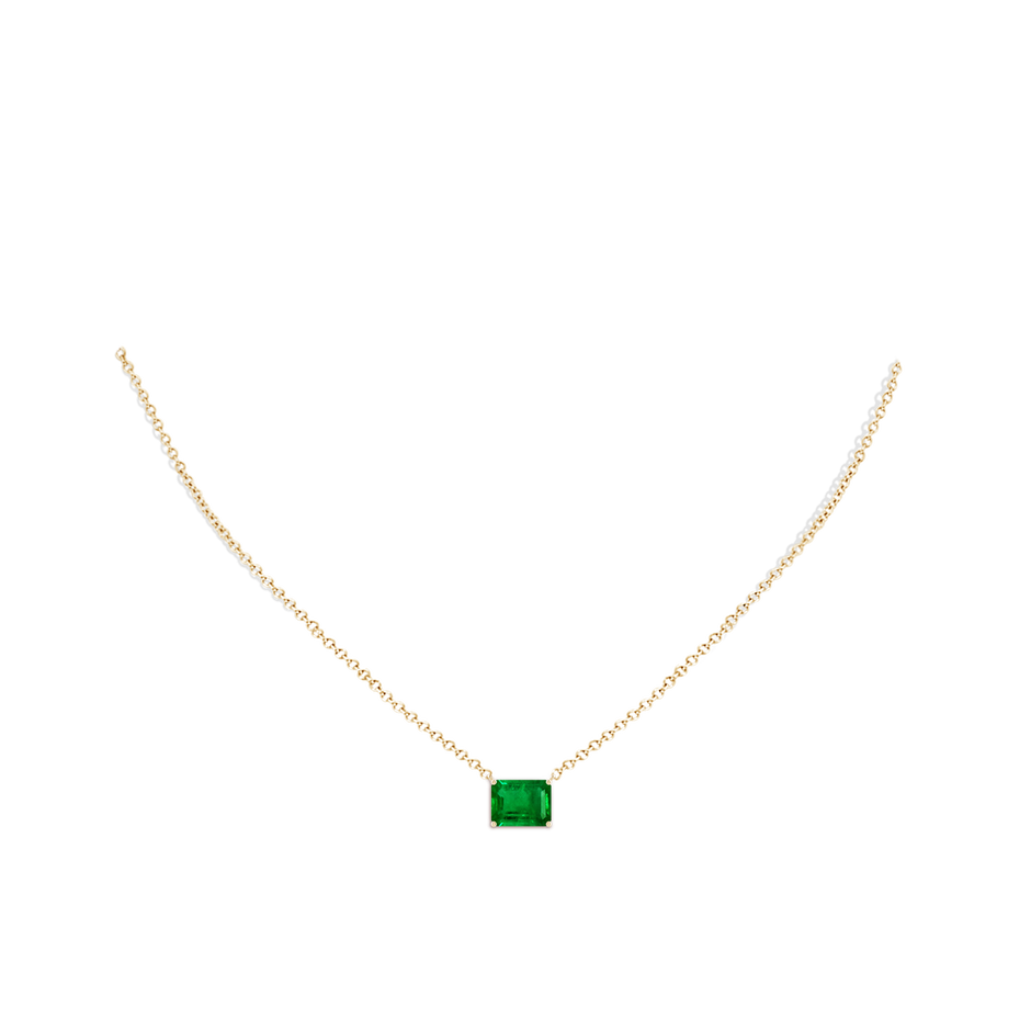 9x7mm AAAA East-West Emerald-Cut Emerald Solitaire Pendant in Yellow Gold pen