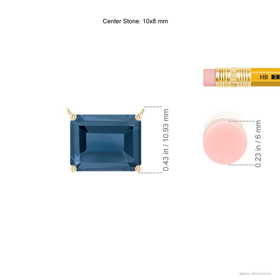10x8mm A East-West Emerald-Cut London Blue Topaz Solitaire Pendant in Yellow Gold ruler