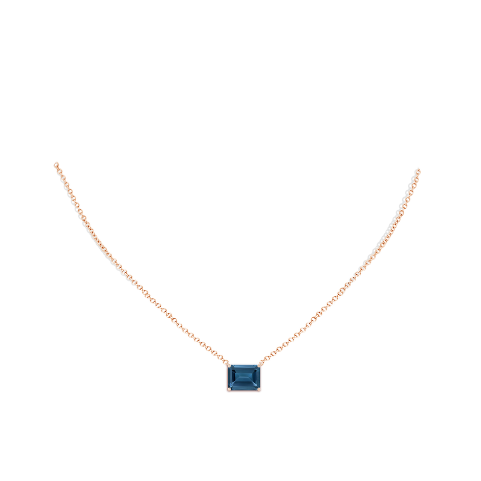 10x8mm AA East-West Emerald-Cut London Blue Topaz Solitaire Pendant in Rose Gold body-neck