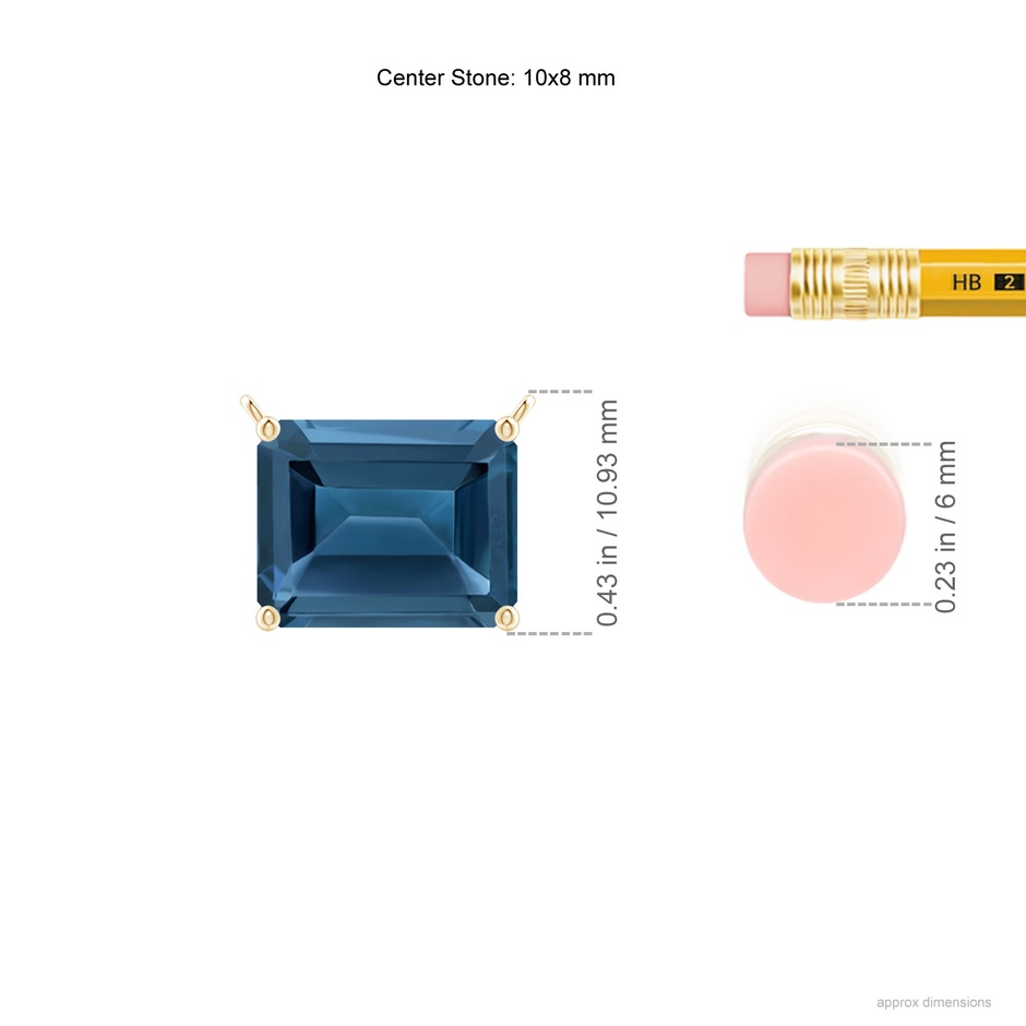 10x8mm AA East-West Emerald-Cut London Blue Topaz Solitaire Pendant in Yellow Gold ruler