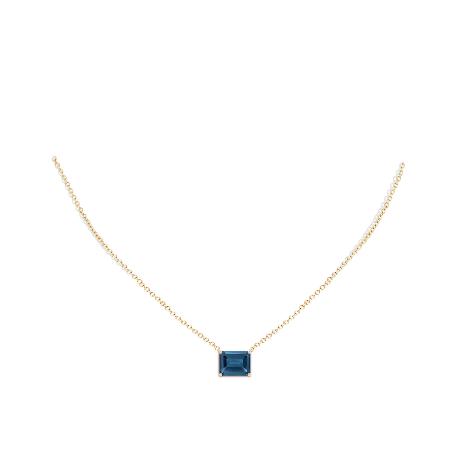 10x8mm AA East-West Emerald-Cut London Blue Topaz Solitaire Pendant in Yellow Gold body-neck