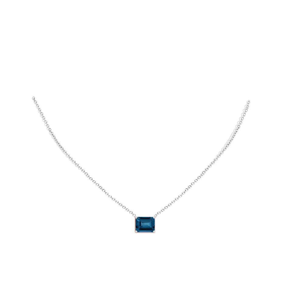 10x8mm AAA East-West Emerald-Cut London Blue Topaz Solitaire Pendant in White Gold body-neck