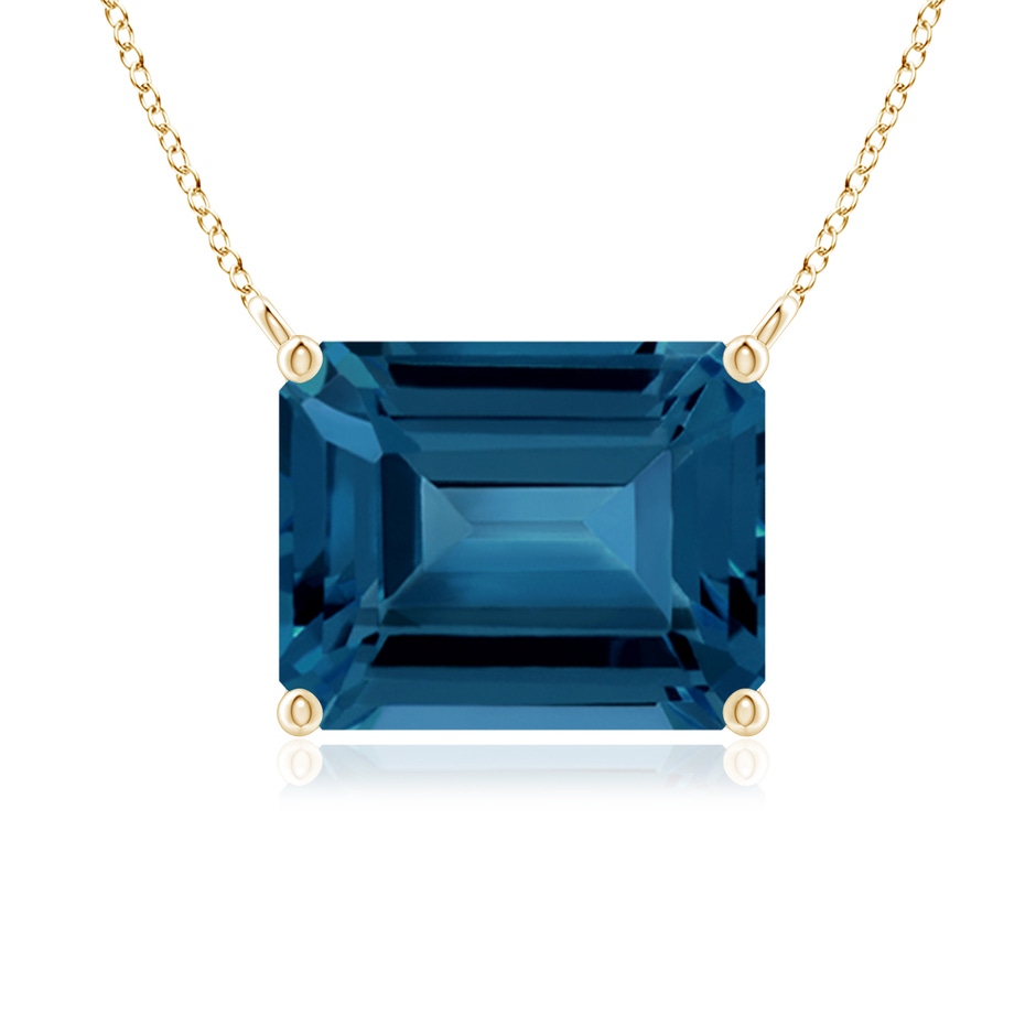 10x8mm AAA East-West Emerald-Cut London Blue Topaz Solitaire Pendant in Yellow Gold 