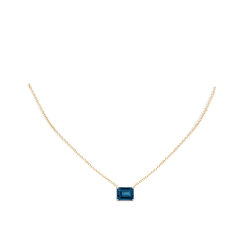 10x8mm AAA East-West Emerald-Cut London Blue Topaz Solitaire Pendant in Yellow Gold body-neck