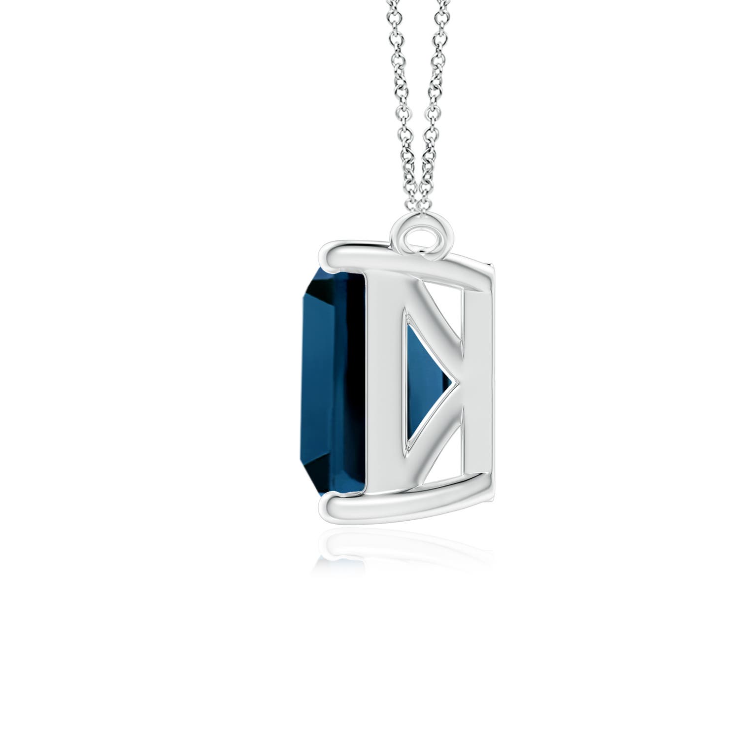 10x8mm AAAA East-West Emerald-Cut London Blue Topaz Solitaire Pendant in P950 Platinum