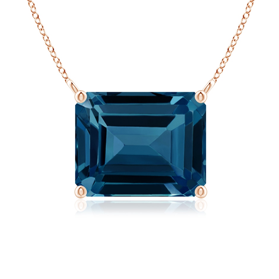 10x8mm AAAA East-West Emerald-Cut London Blue Topaz Solitaire Pendant in Rose Gold 