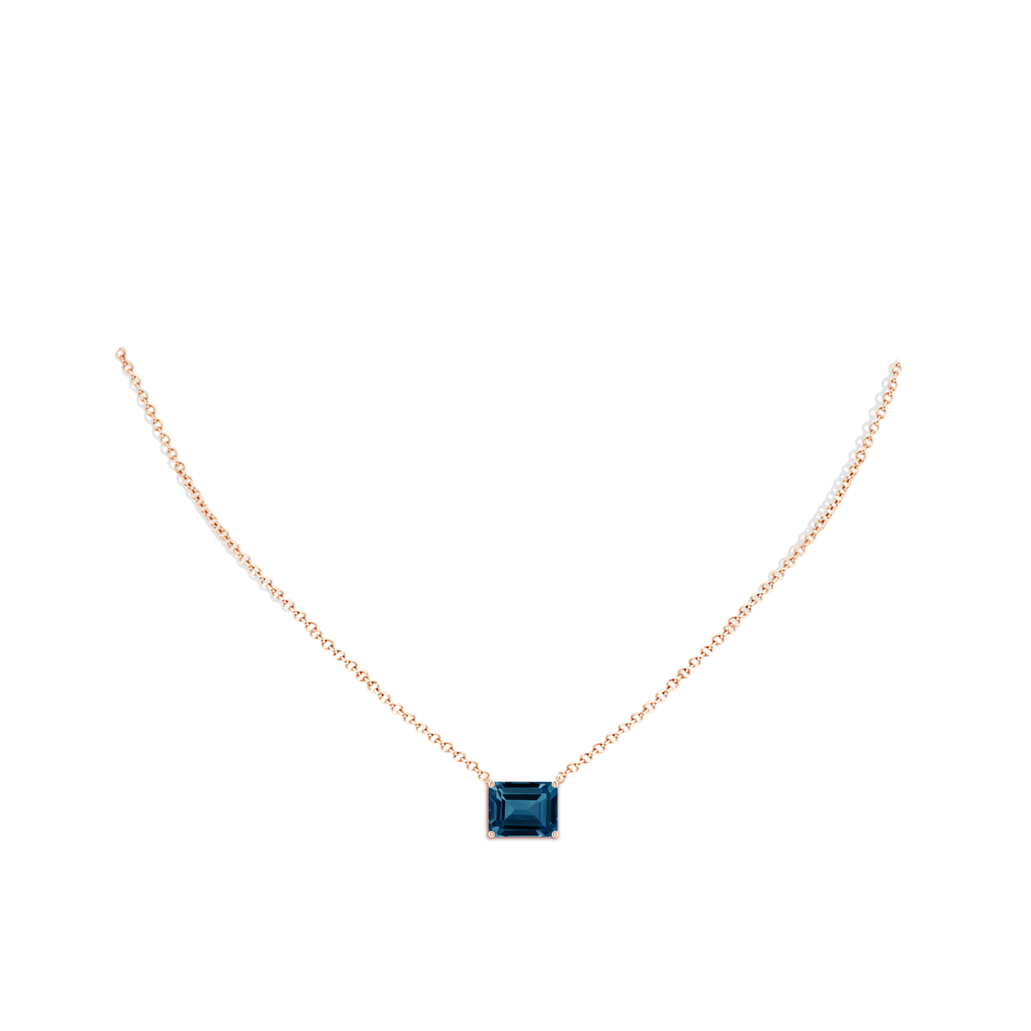 10x8mm AAAA East-West Emerald-Cut London Blue Topaz Solitaire Pendant in Rose Gold - body_neck