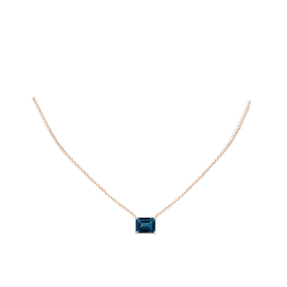 10x8mm AAAA East-West Emerald-Cut London Blue Topaz Solitaire Pendant in Rose Gold body-neck