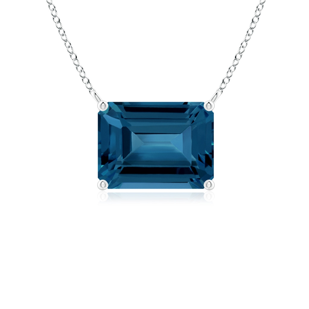 8x6mm AAA East-West Emerald-Cut London Blue Topaz Solitaire Pendant in White Gold