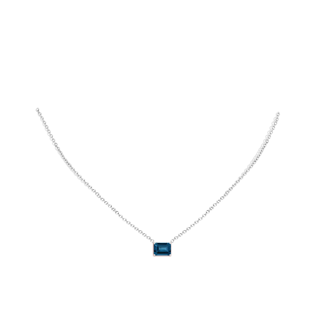8x6mm AAA East-West Emerald-Cut London Blue Topaz Solitaire Pendant in White Gold Body-Neck