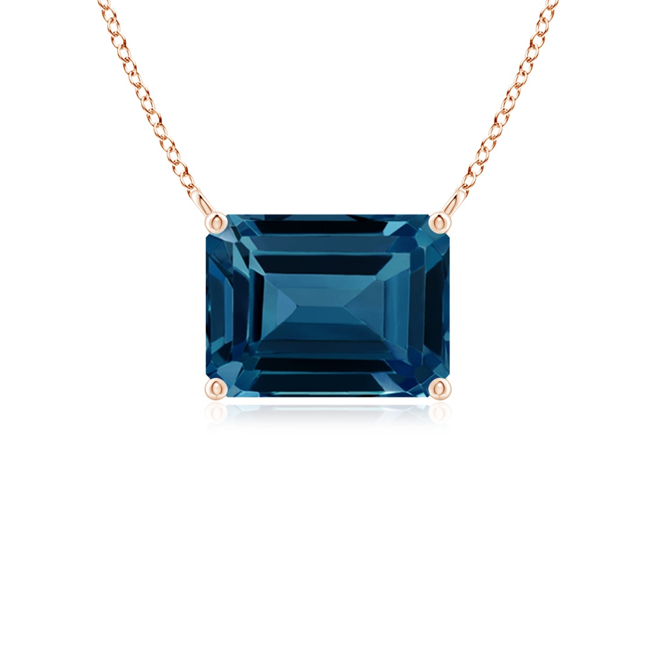 8x6mm AAAA East-West Emerald-Cut London Blue Topaz Solitaire Pendant in Rose Gold 