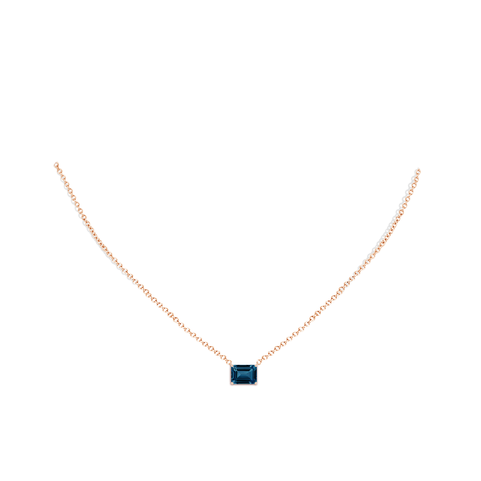 8x6mm AAAA East-West Emerald-Cut London Blue Topaz Solitaire Pendant in Rose Gold body-neck